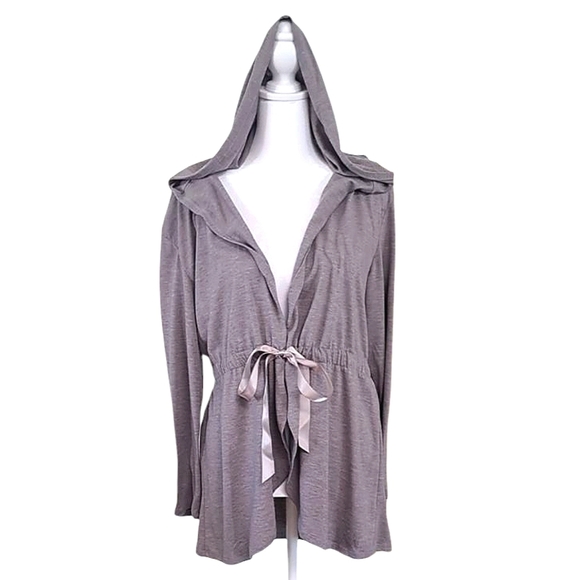 Gray Cardigan with Open Tie Front and Long Sleeves Hoodie Wrap Size… - Picture 1 of 10